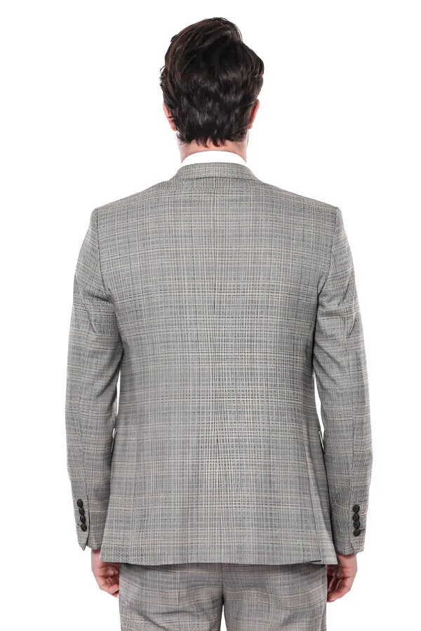Checked Slim-Fit Cream Men Blazer - Wessi sold by Wessi product image thumbnail 4