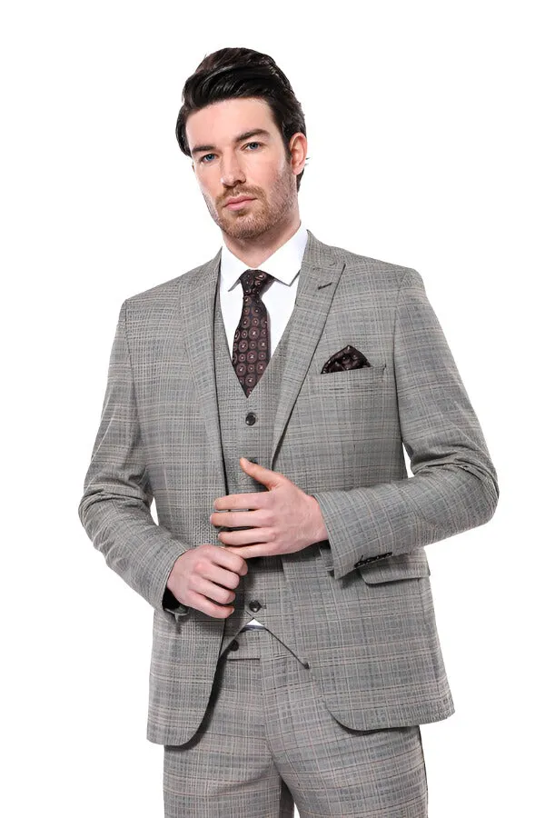 Checked Slim-Fit Cream Men Blazer - Wessi sold by Wessi product image thumbnail 3