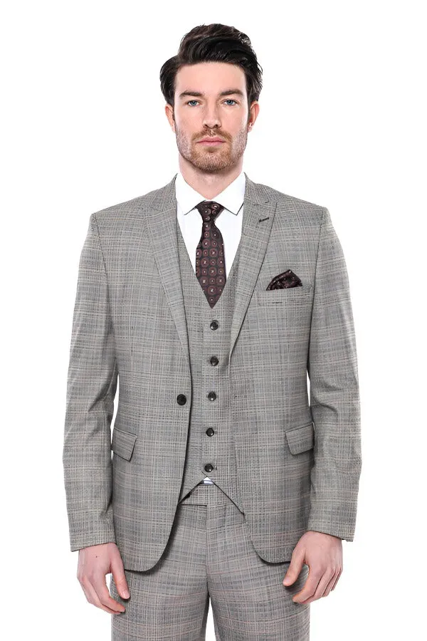 Checked Slim-Fit Cream Men Blazer - Wessi sold by Wessi product image thumbnail 5
