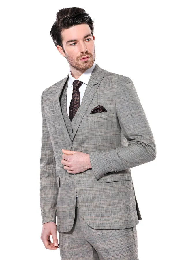 Checked Slim-Fit Cream Men Blazer - Wessi sold by Wessi