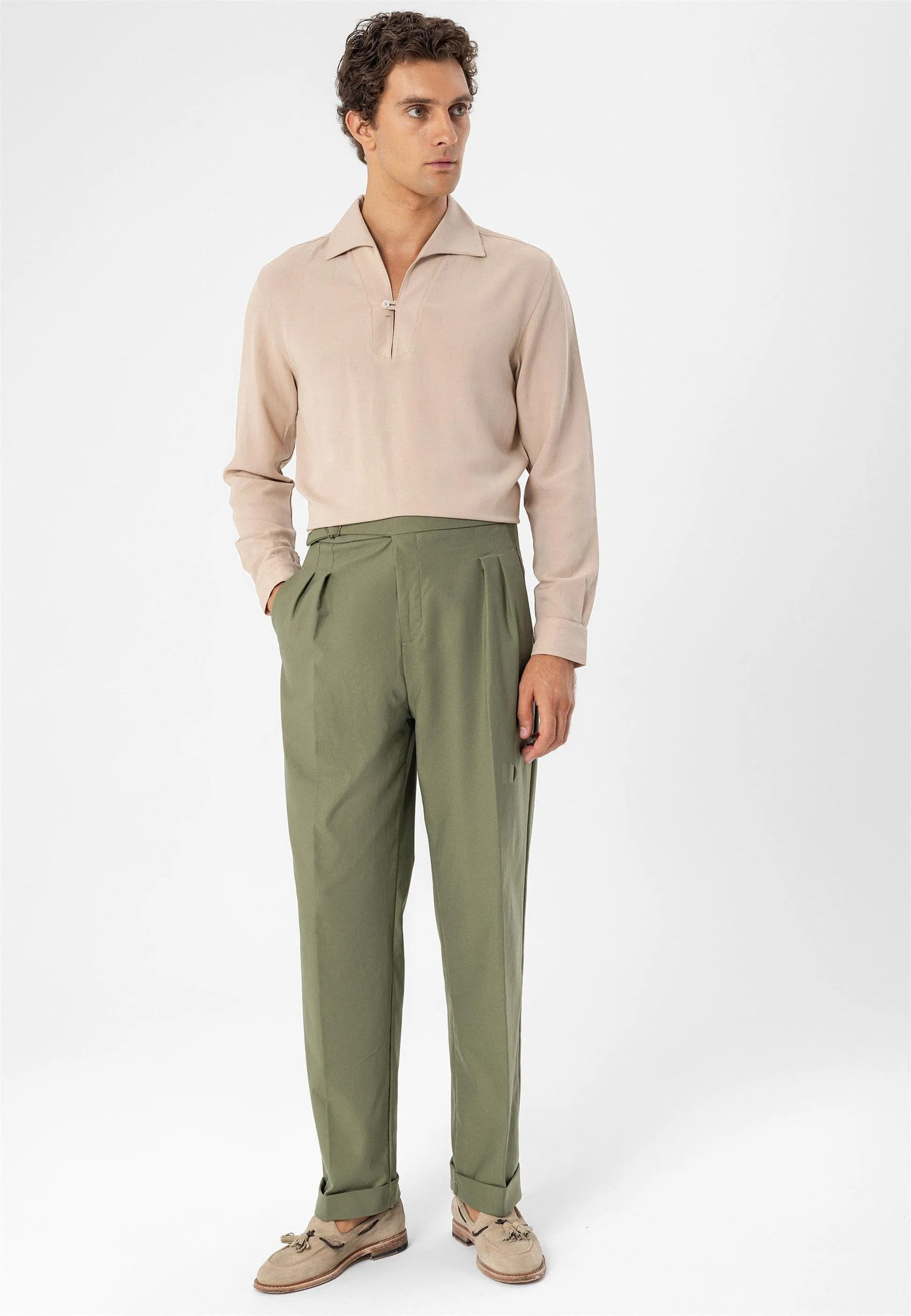 Beige Button Detailed Men's Shirt - Wessi sold by Wessi