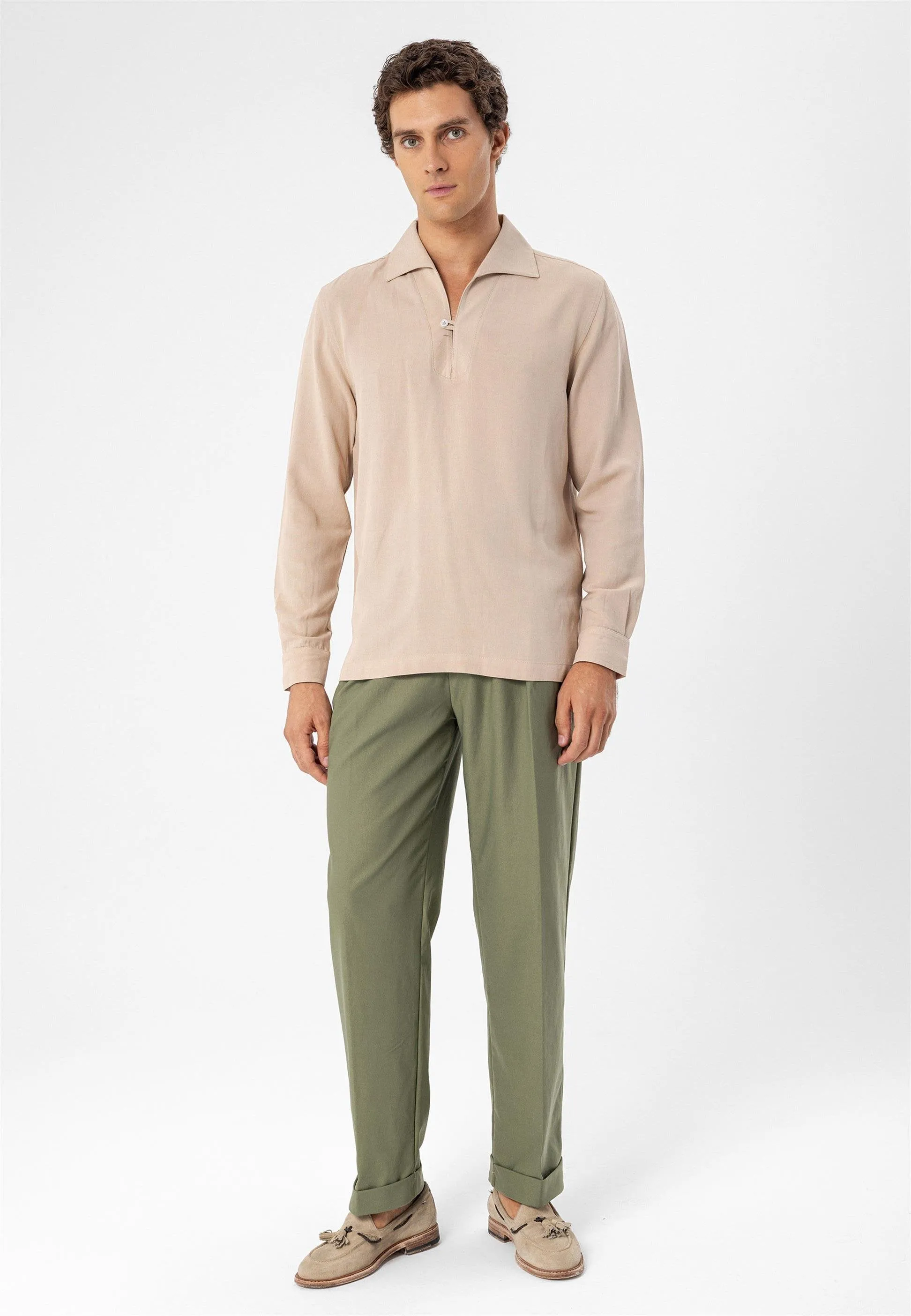 Beige Button Detailed Men's Shirt - Wessi sold by Wessi product image thumbnail 4