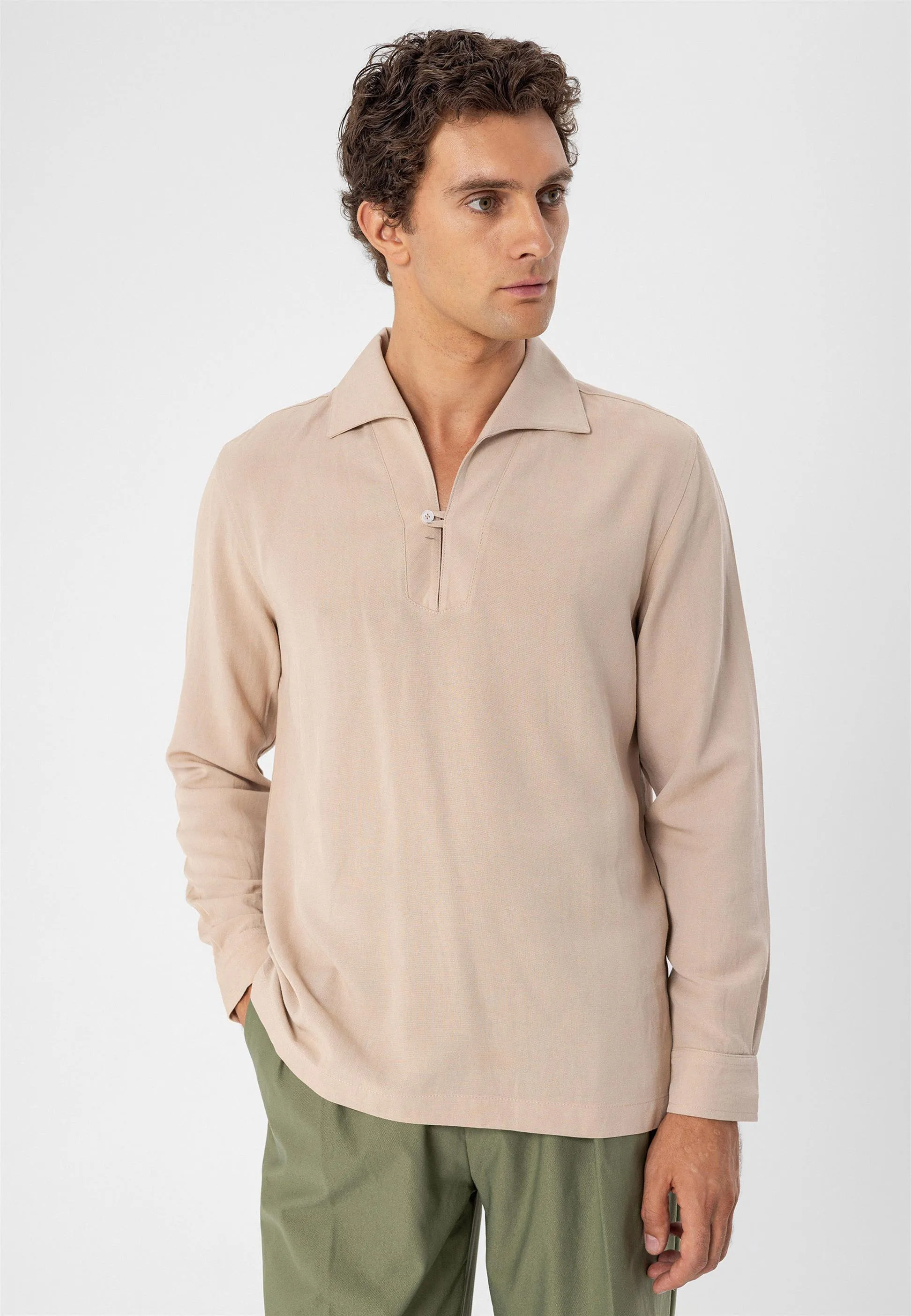 Beige Button Detailed Men's Shirt - Wessi sold by Wessi product image thumbnail 5