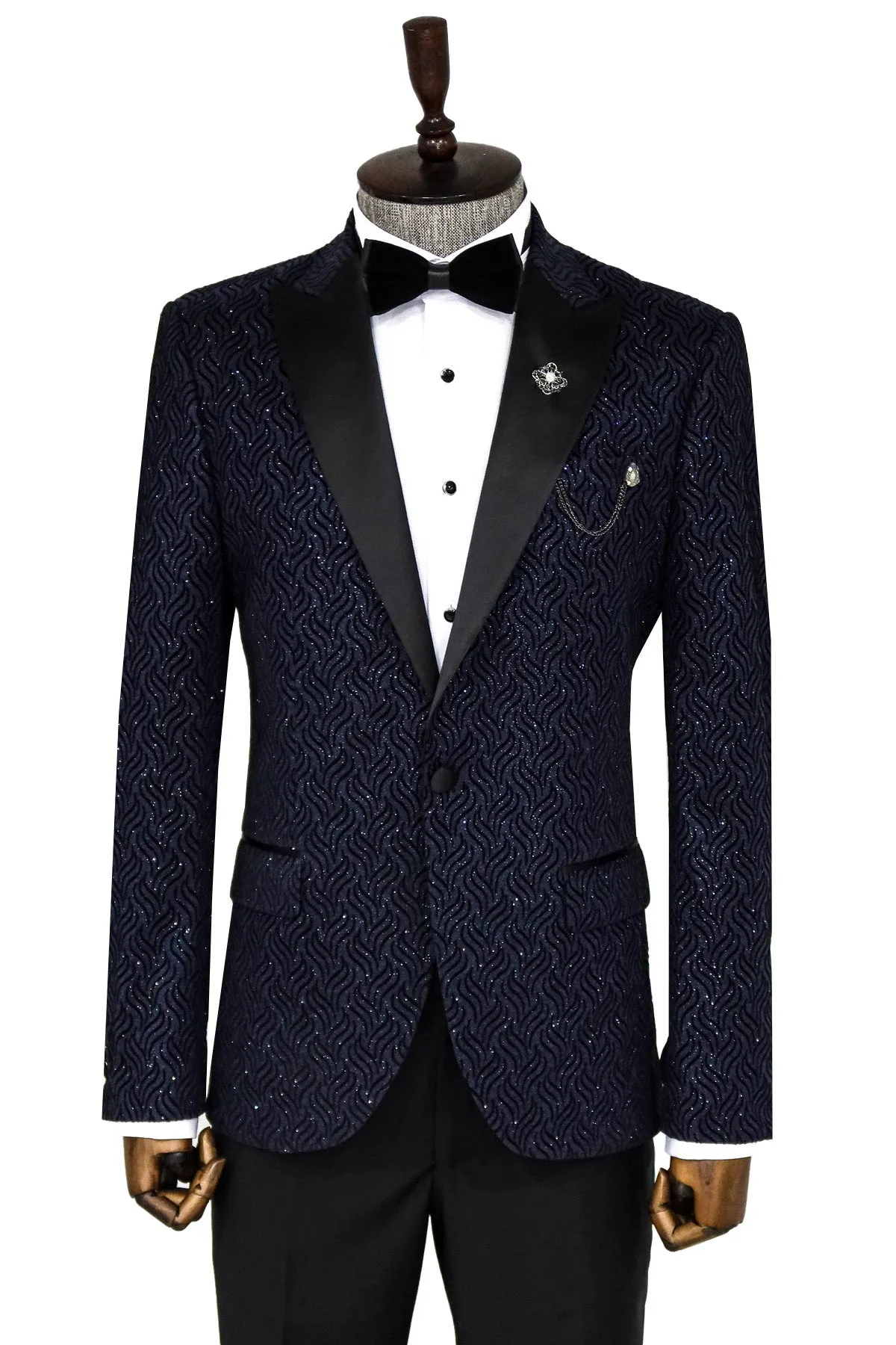 Glitter Shiny Navy Blue Men Blazer - Wessi sold by Wessi