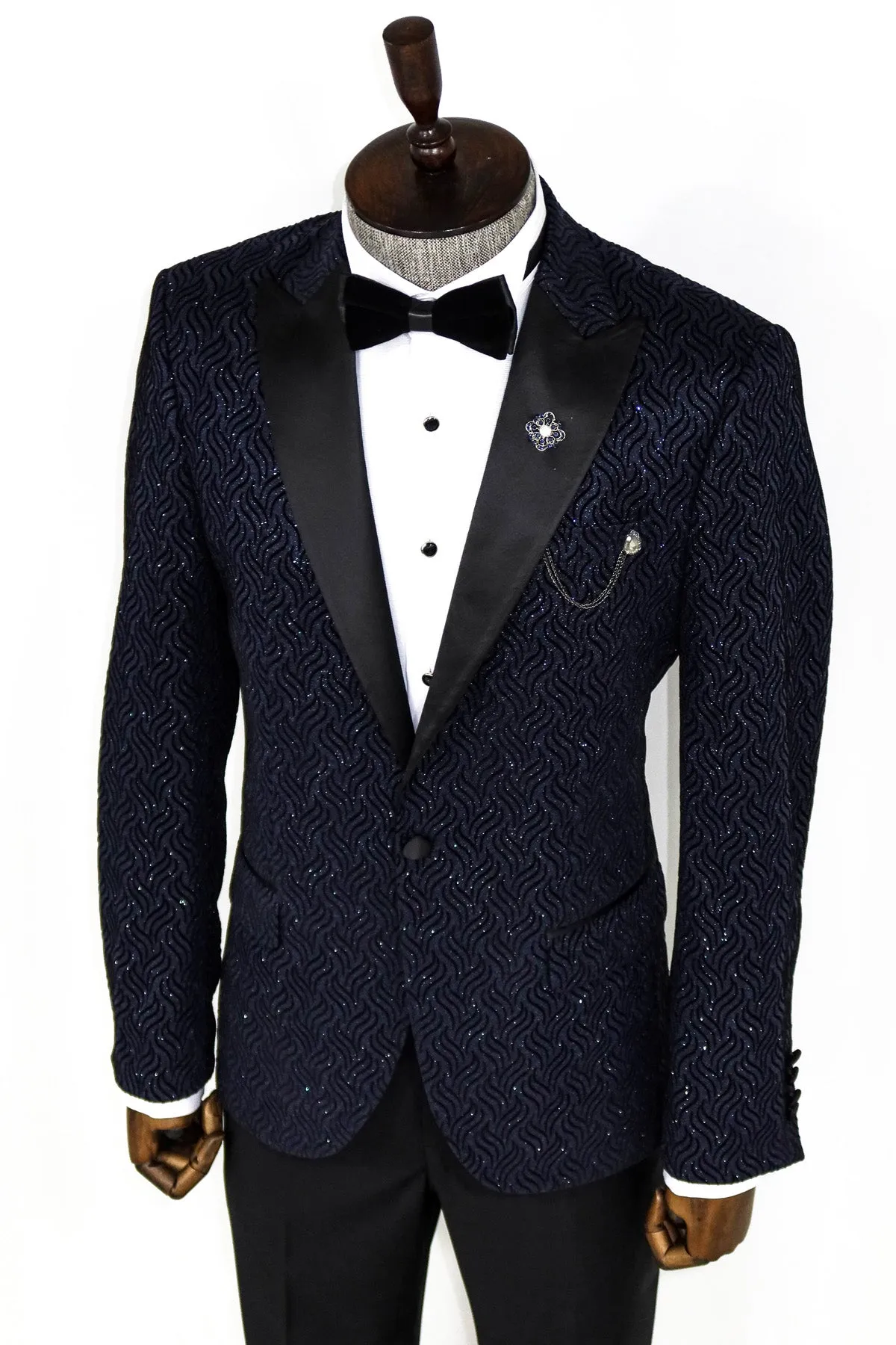 Glitter Shiny Navy Blue Men Blazer - Wessi sold by Wessi product image thumbnail 5
