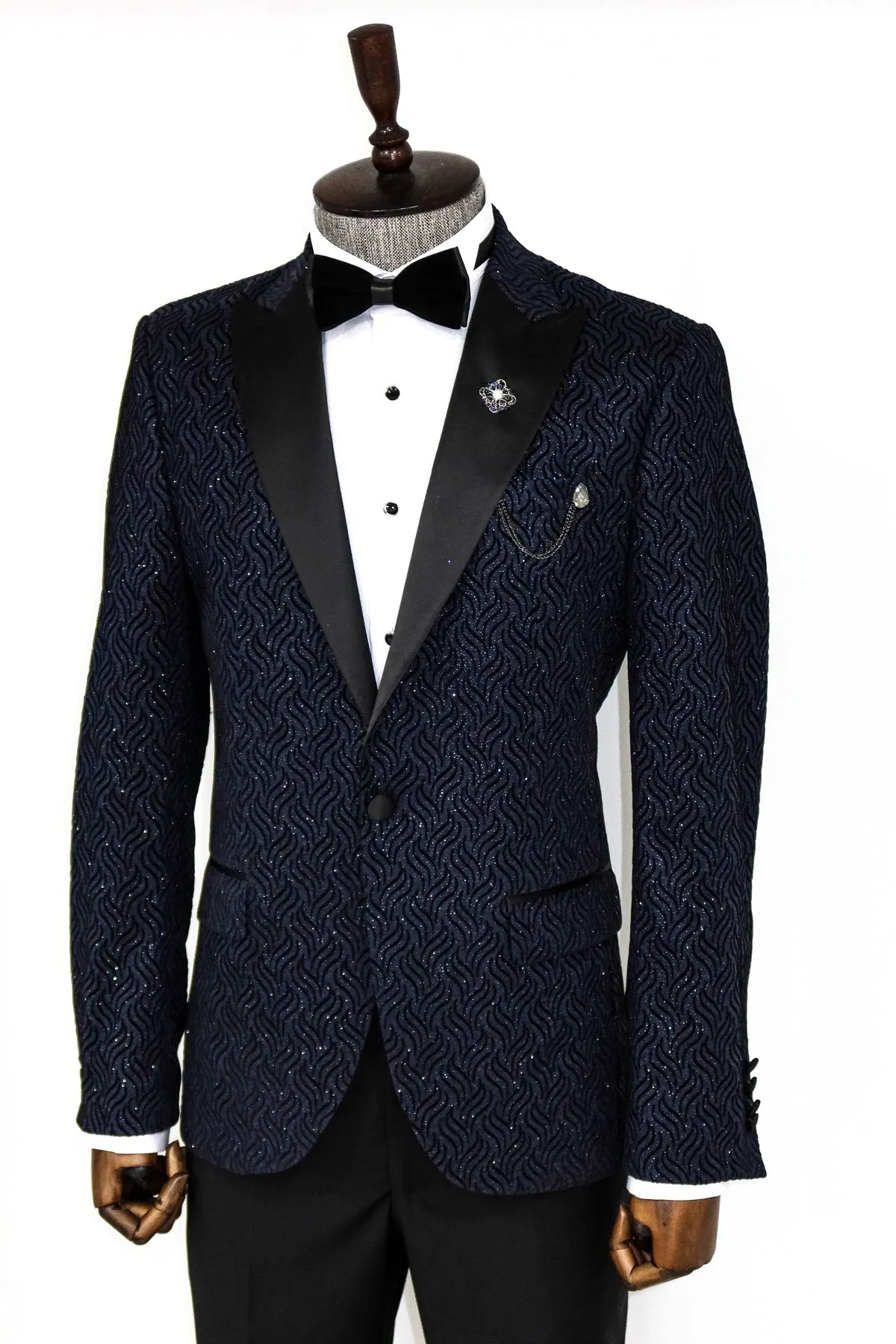 Glitter Shiny Navy Blue Men Blazer - Wessi sold by Wessi product image thumbnail 4