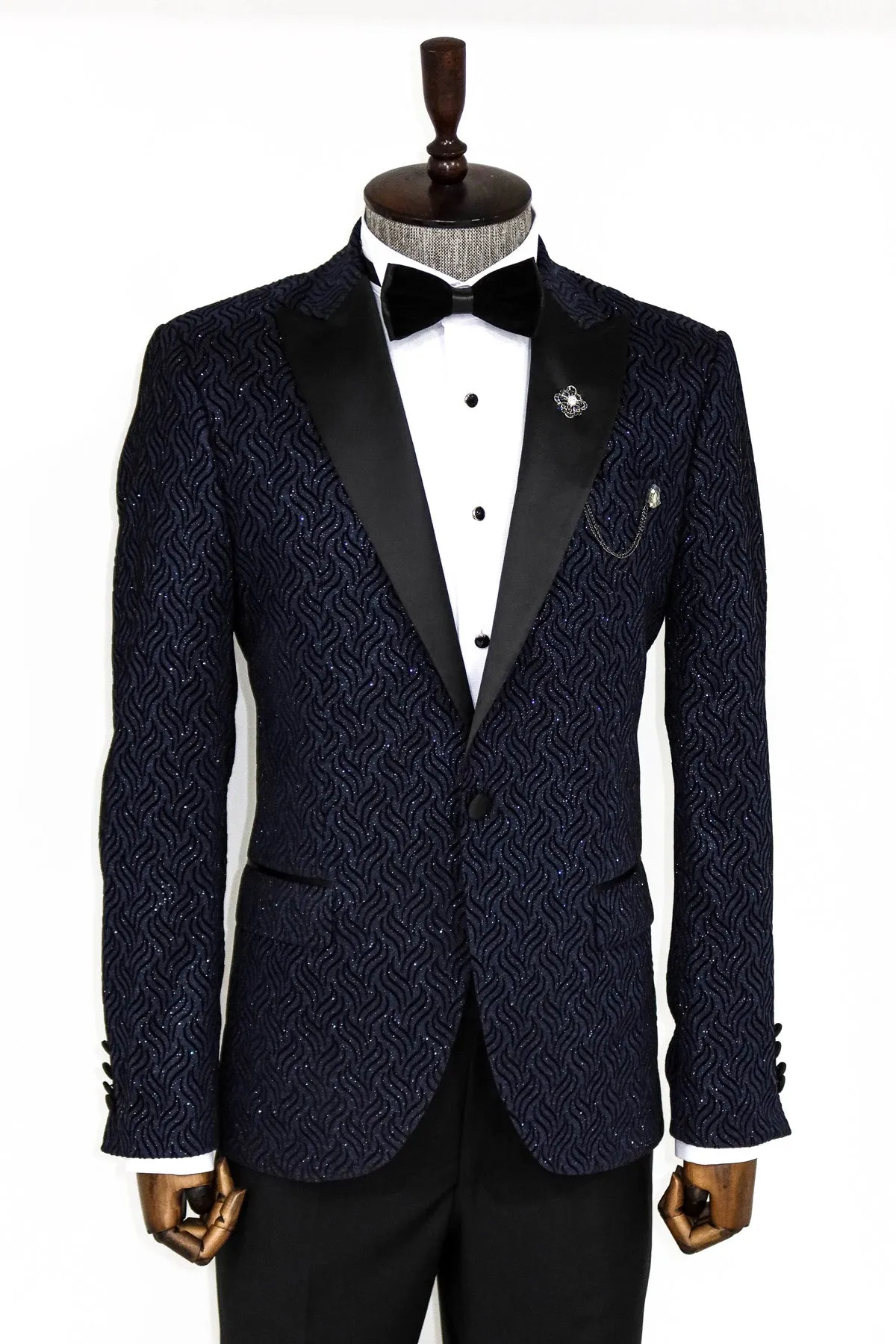 Glitter Shiny Navy Blue Men Blazer - Wessi sold by Wessi product image thumbnail 3