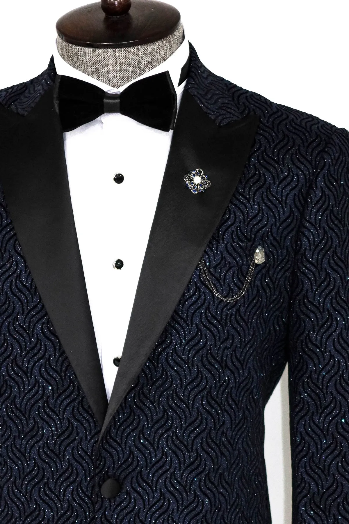 Glitter Shiny Navy Blue Men Blazer - Wessi sold by Wessi product image thumbnail 2