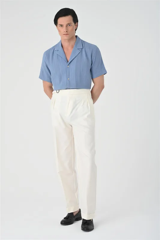 Men's Light Blue Woven Patterned Short Sleeve  Shirt - Wessi sold by Wessi