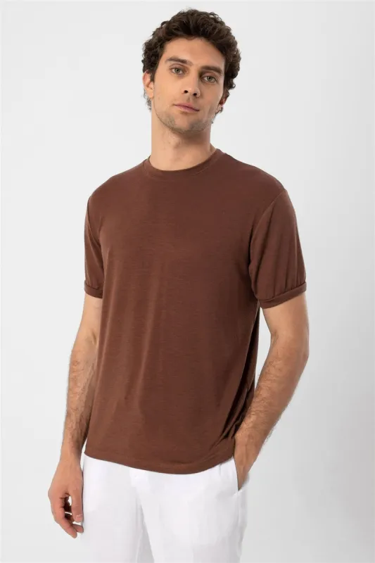 Men's Brown Crew Neck  T-Shirt - Wessi sold by Wessi
