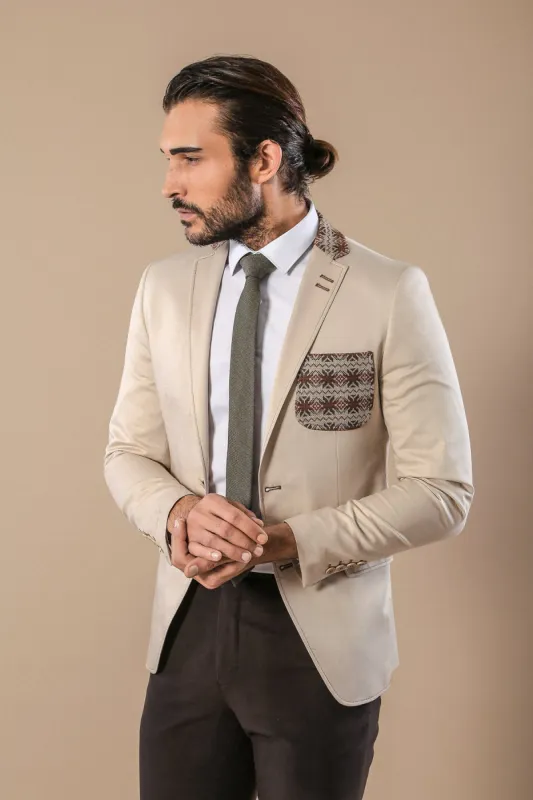 Double Buttons Knit Collar Mono Lapel Beige Jacket-Wessi sold by Wessi
