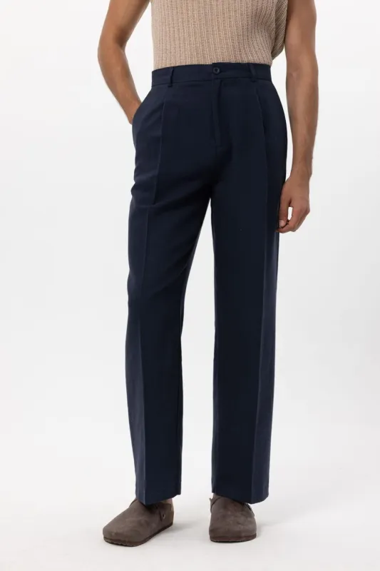 Men's Navy Blue Navy Linen Blend Baggy Pants - Wessi sold by Wessi