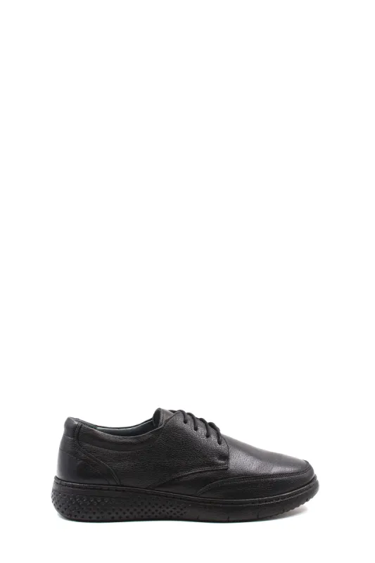 Men's Black Textured Leather Lace-Up Shoes with Cushioned Sole and Patterned Outsole - Wessi sold by Wessi