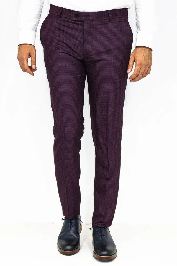 Houndstooth Patterned Burgundy Men Pants - Wessi sold by Wessi product image thumbnail 3