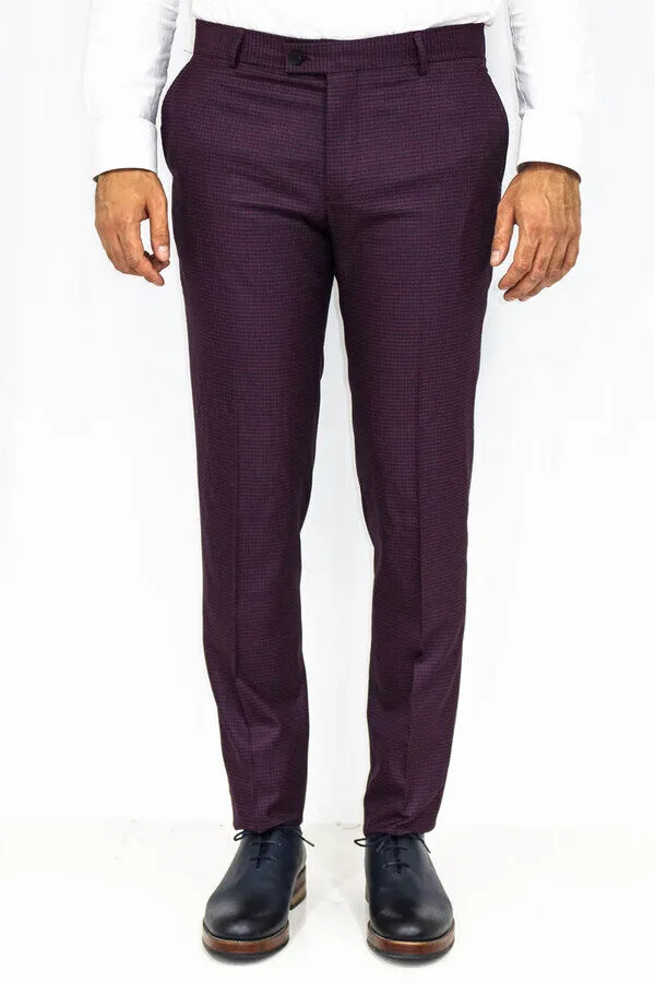 Houndstooth Patterned Burgundy Men Pants - Wessi sold by Wessi product image thumbnail 4