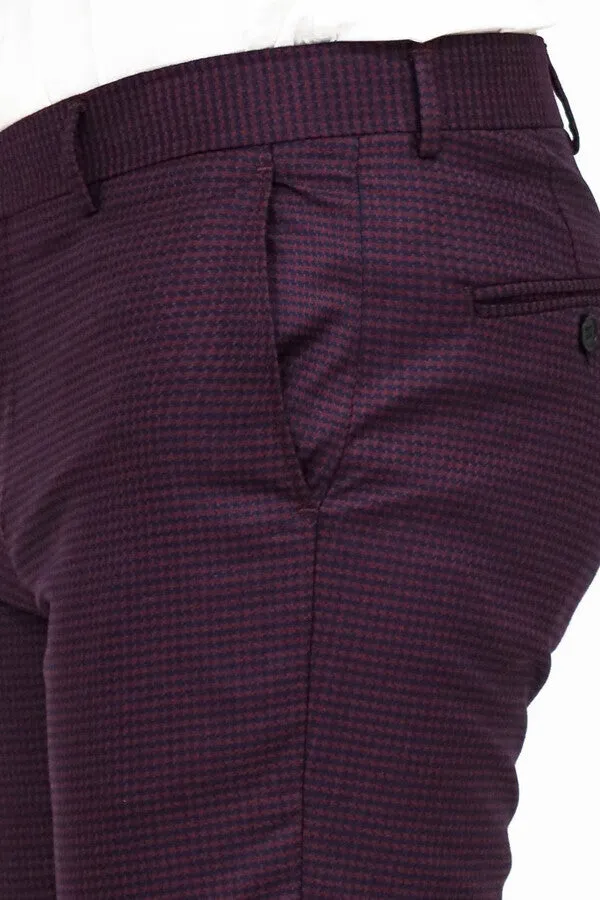Houndstooth Patterned Burgundy Men Pants - Wessi sold by Wessi product image thumbnail 2
