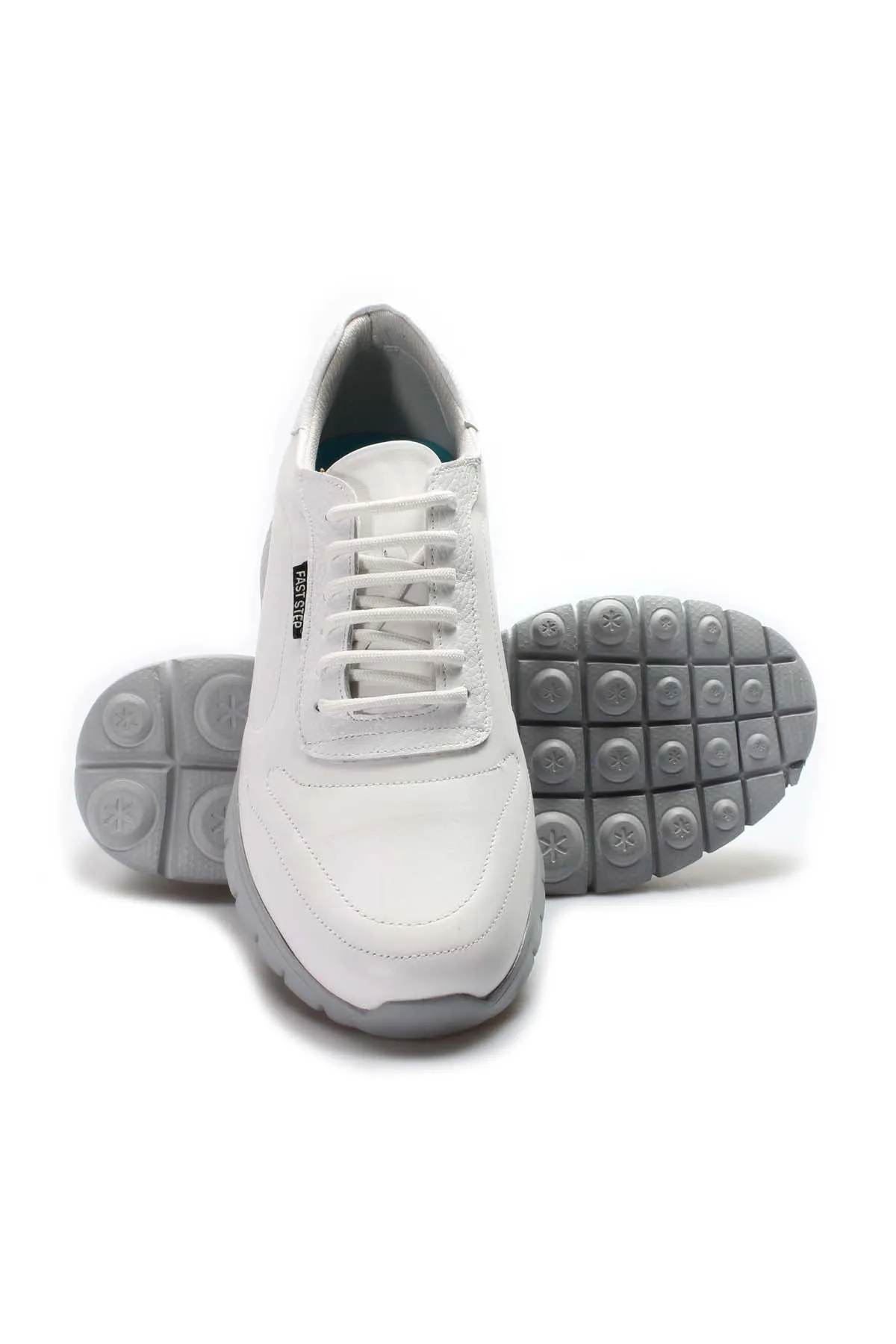 Men's White Leather Lace-Up Sneakers with Grey Sole - Wessi sold by Wessi product image thumbnail 5