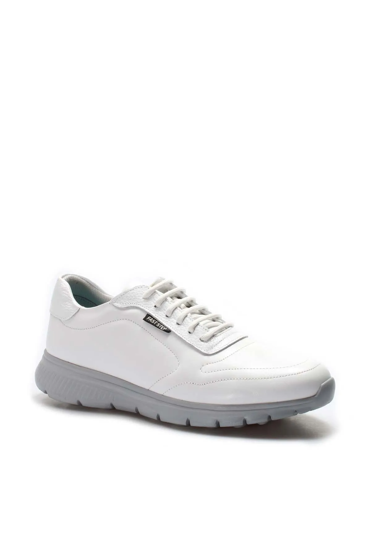Men's White Leather Lace-Up Sneakers with Grey Sole - Wessi sold by Wessi product image thumbnail 3