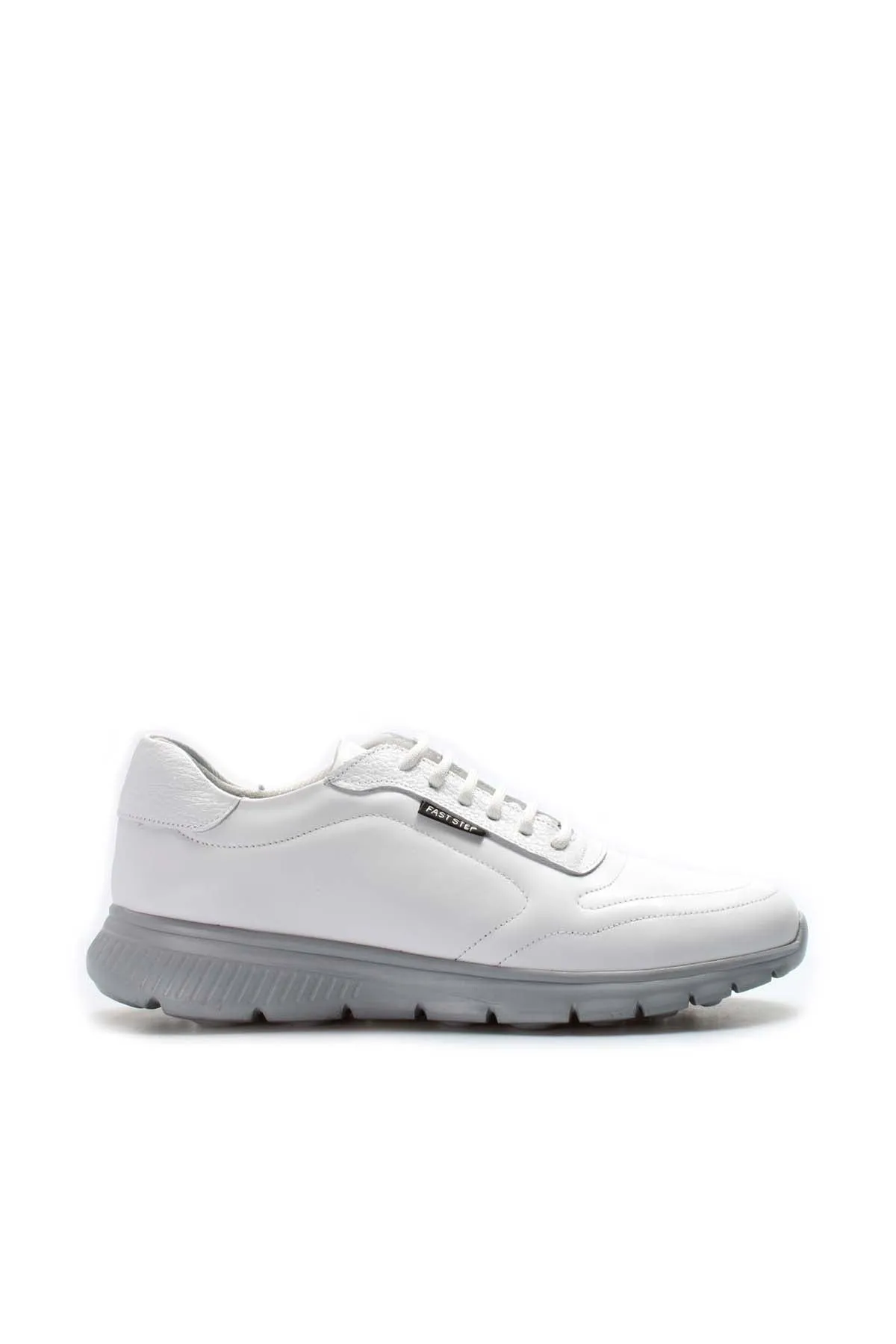 Men's White Leather Lace-Up Sneakers with Grey Sole - Wessi sold by Wessi