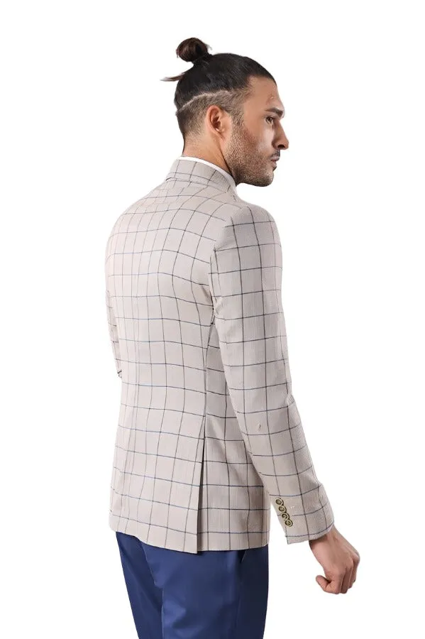 Single Button Pointed Collar Beige Blazer - Wessi sold by Wessi product image thumbnail 4