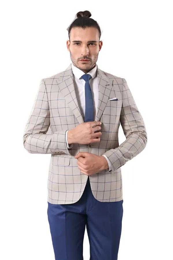 Single Button Pointed Collar Beige Blazer - Wessi sold by Wessi