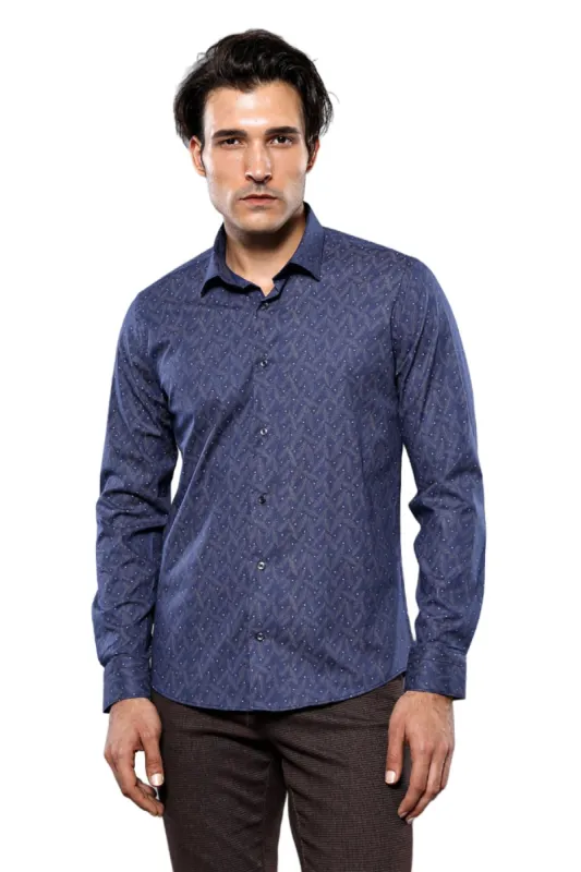 Dot-Patterned Navy Blue Shirt | Wessi sold by Wessi