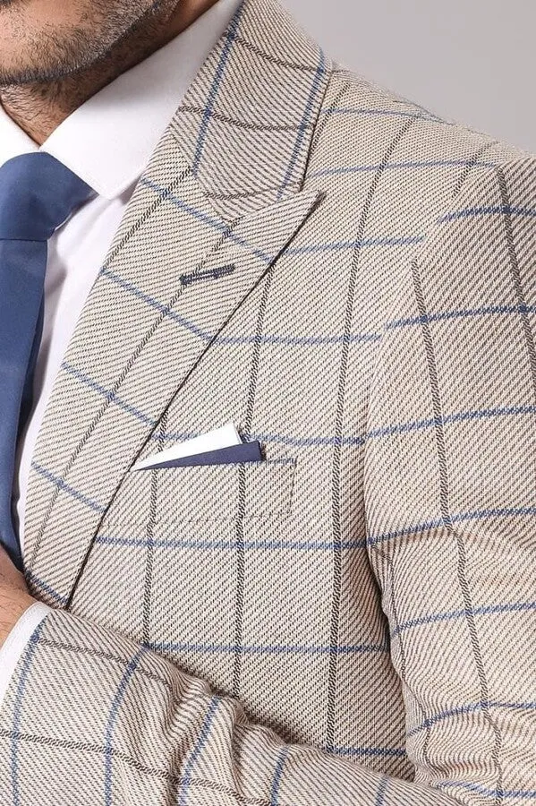 Single Button Pointed Collar Beige Blazer - Wessi sold by Wessi product image thumbnail 2