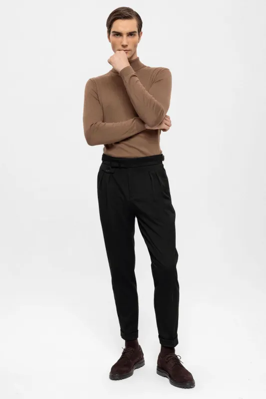 Men's Black High Waist Pleated  Trousers - Wessi sold by Wessi