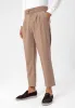 Men's Light Brown High Waist Buckle Belt Pleated Fabric Trousers - Wessi sold by Wessi