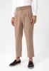 Men's Light Brown High Waist Buckle Belt Pleated Fabric Trousers - Wessi sold by Wessi