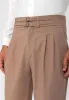 Men's Light Brown High Waist Buckle Belt Pleated Fabric Trousers - Wessi sold by Wessi