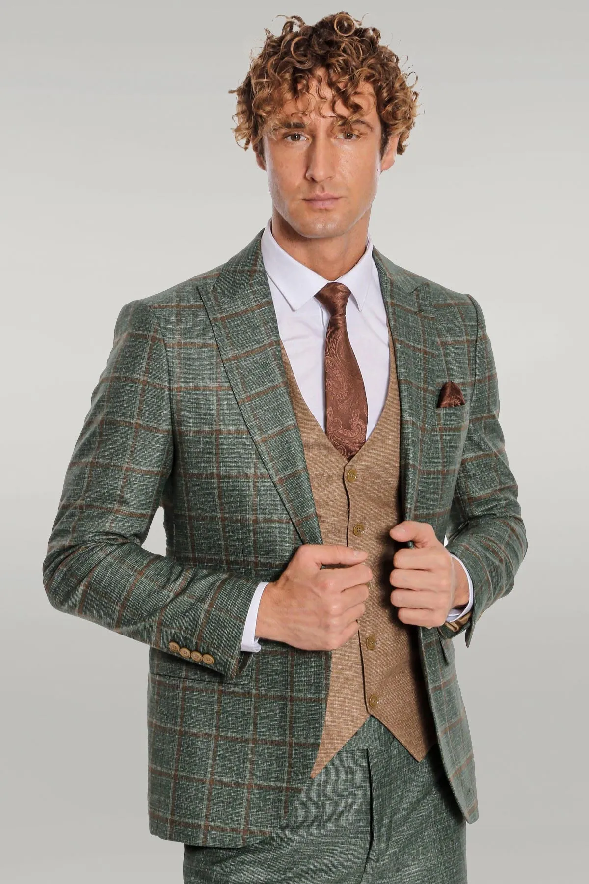 Slim Fit Checked Patterned Green Men Suit - Wessi sold by Wessi