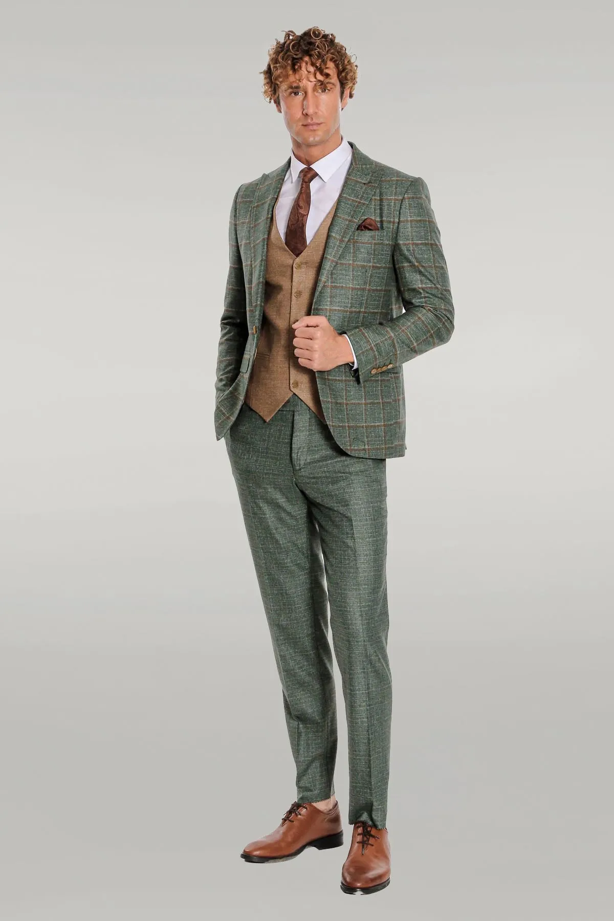 Slim Fit Checked Patterned Green Men Suit - Wessi sold by Wessi product image thumbnail 2