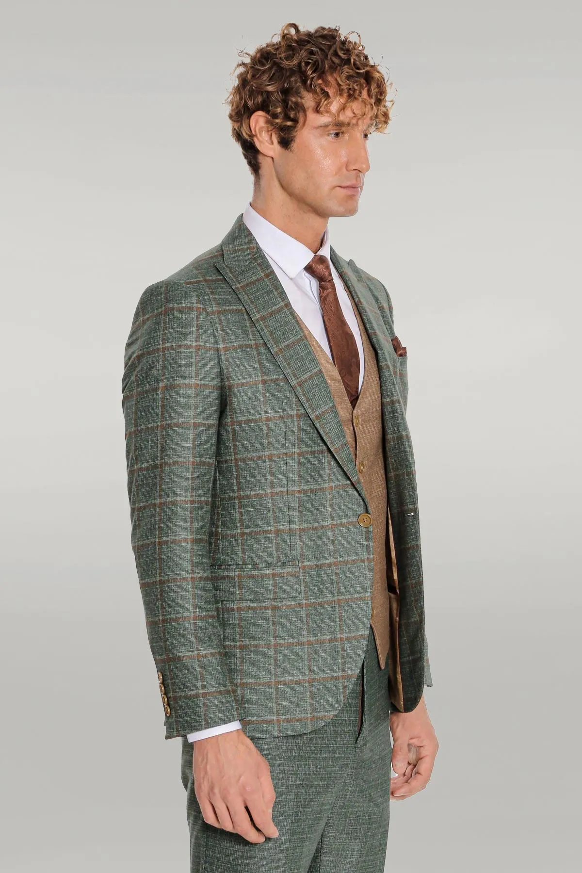 Slim Fit Checked Patterned Green Men Suit - Wessi sold by Wessi product image thumbnail 4