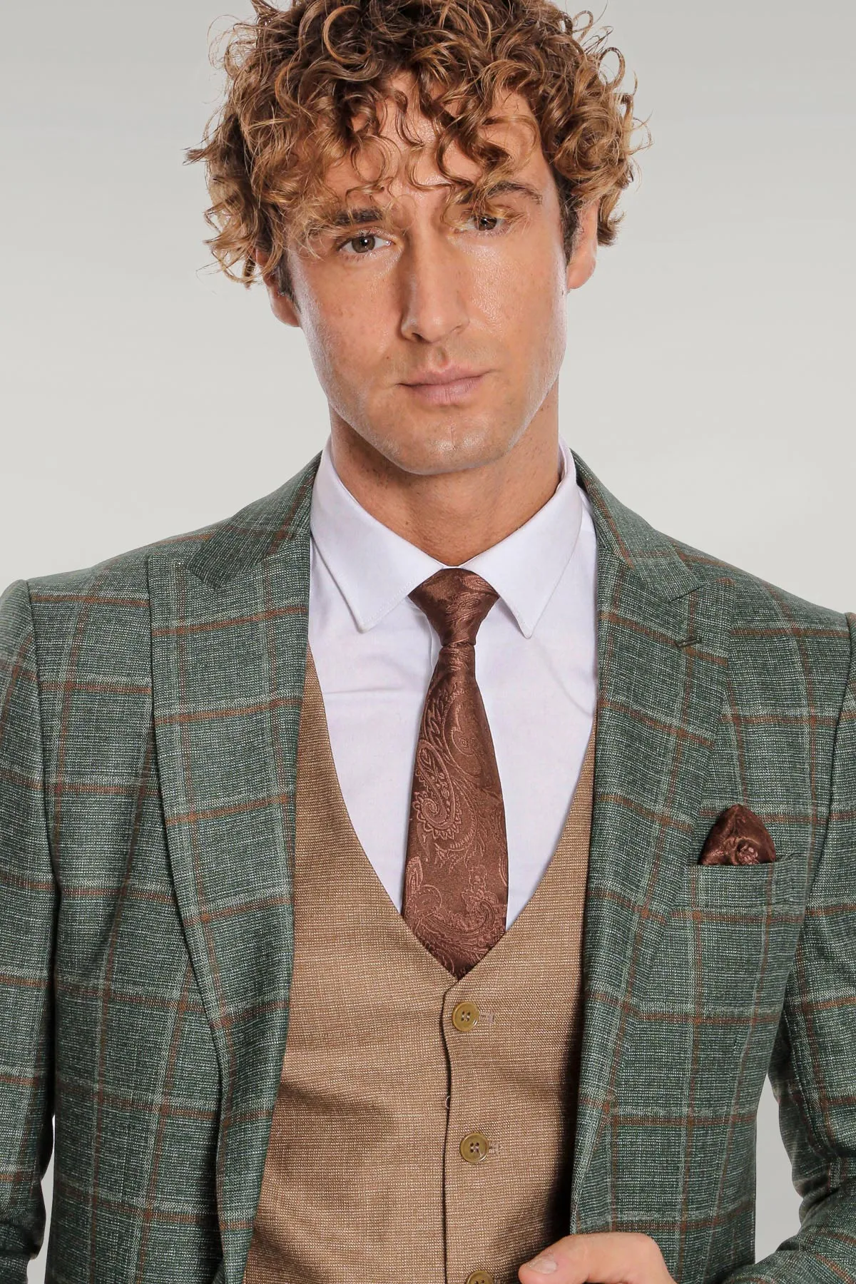 Slim Fit Checked Patterned Green Men Suit - Wessi sold by Wessi product image thumbnail 3