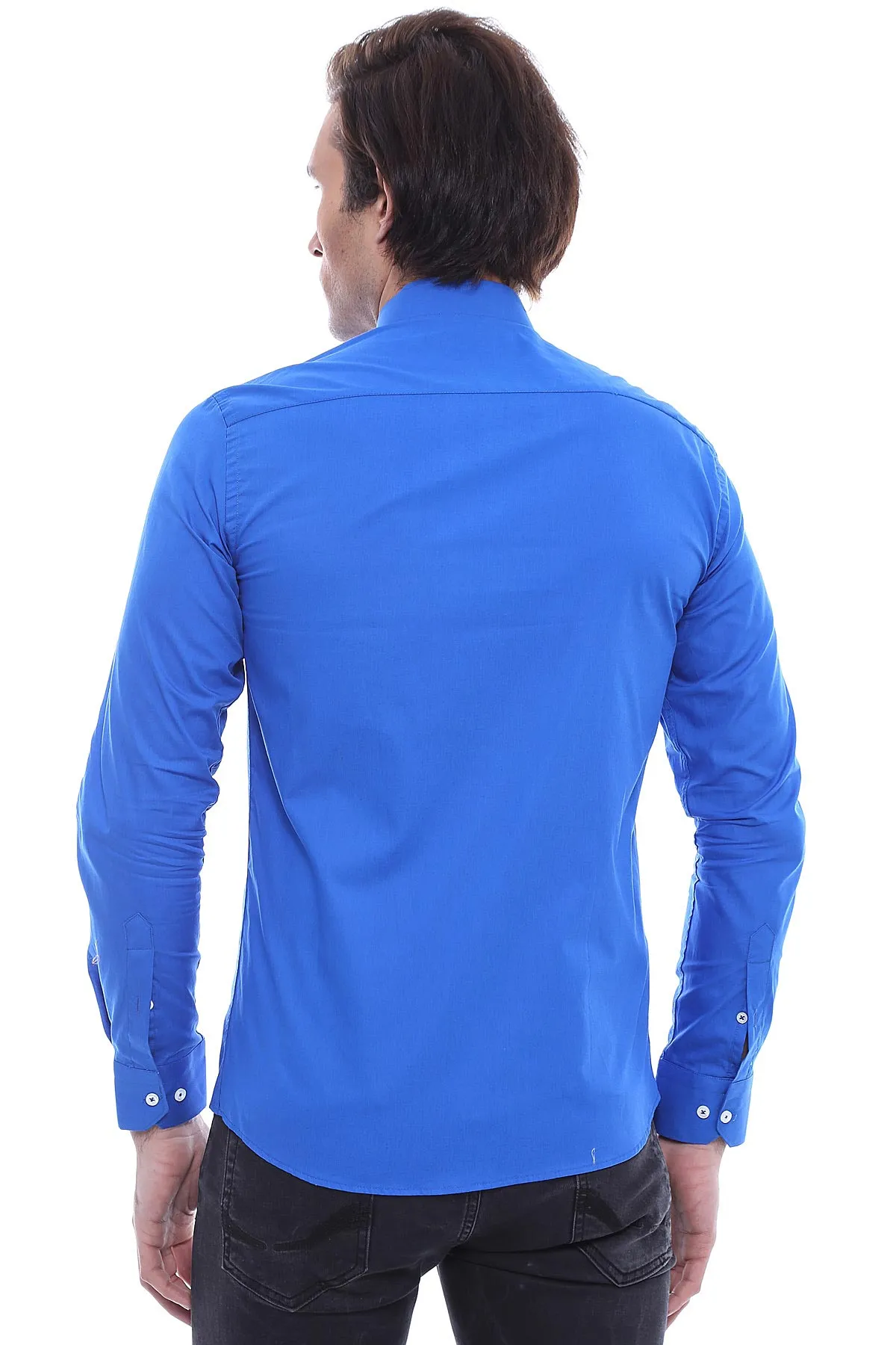 Cotton Satin Slim Fit Blue Men Shirt - Wessi sold by Wessi product image thumbnail 2