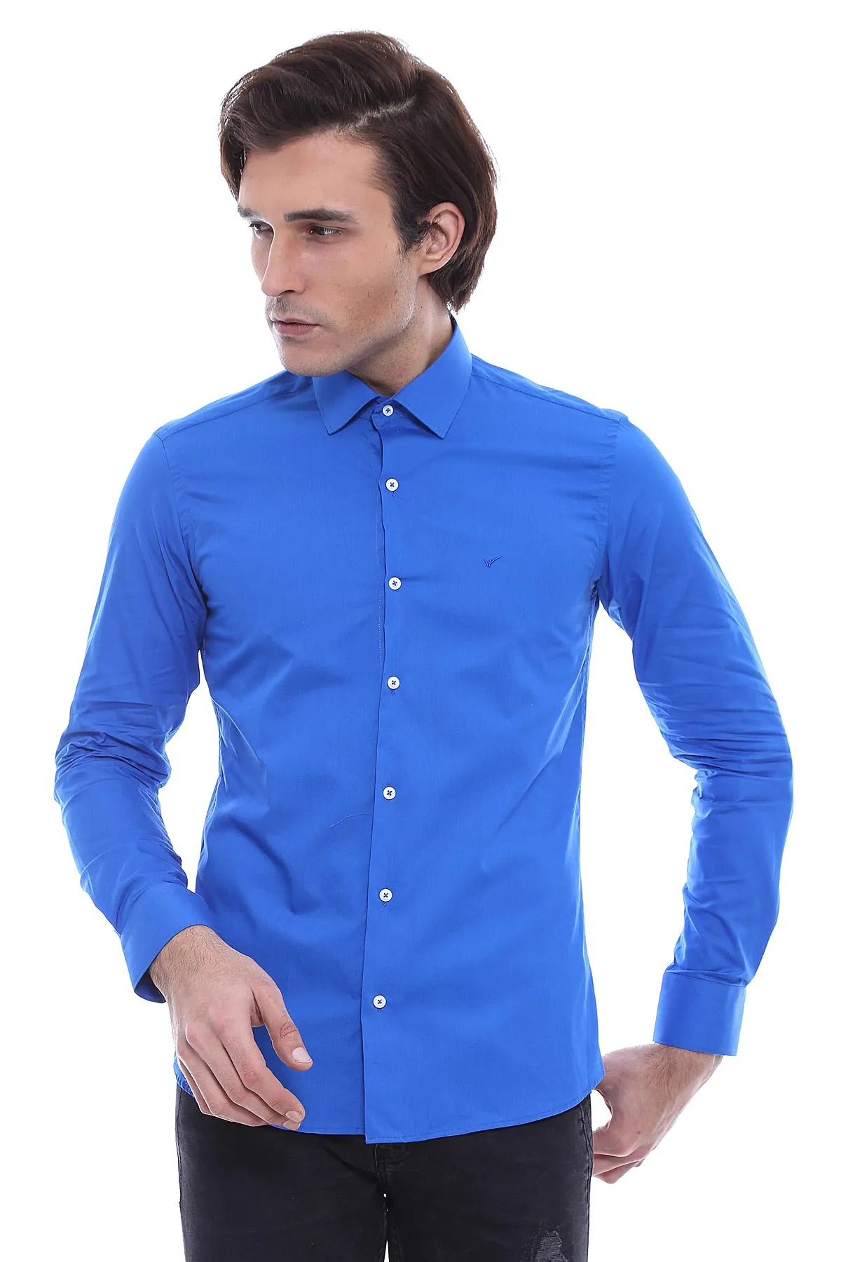 Cotton Satin Slim Fit Blue Men Shirt - Wessi sold by Wessi