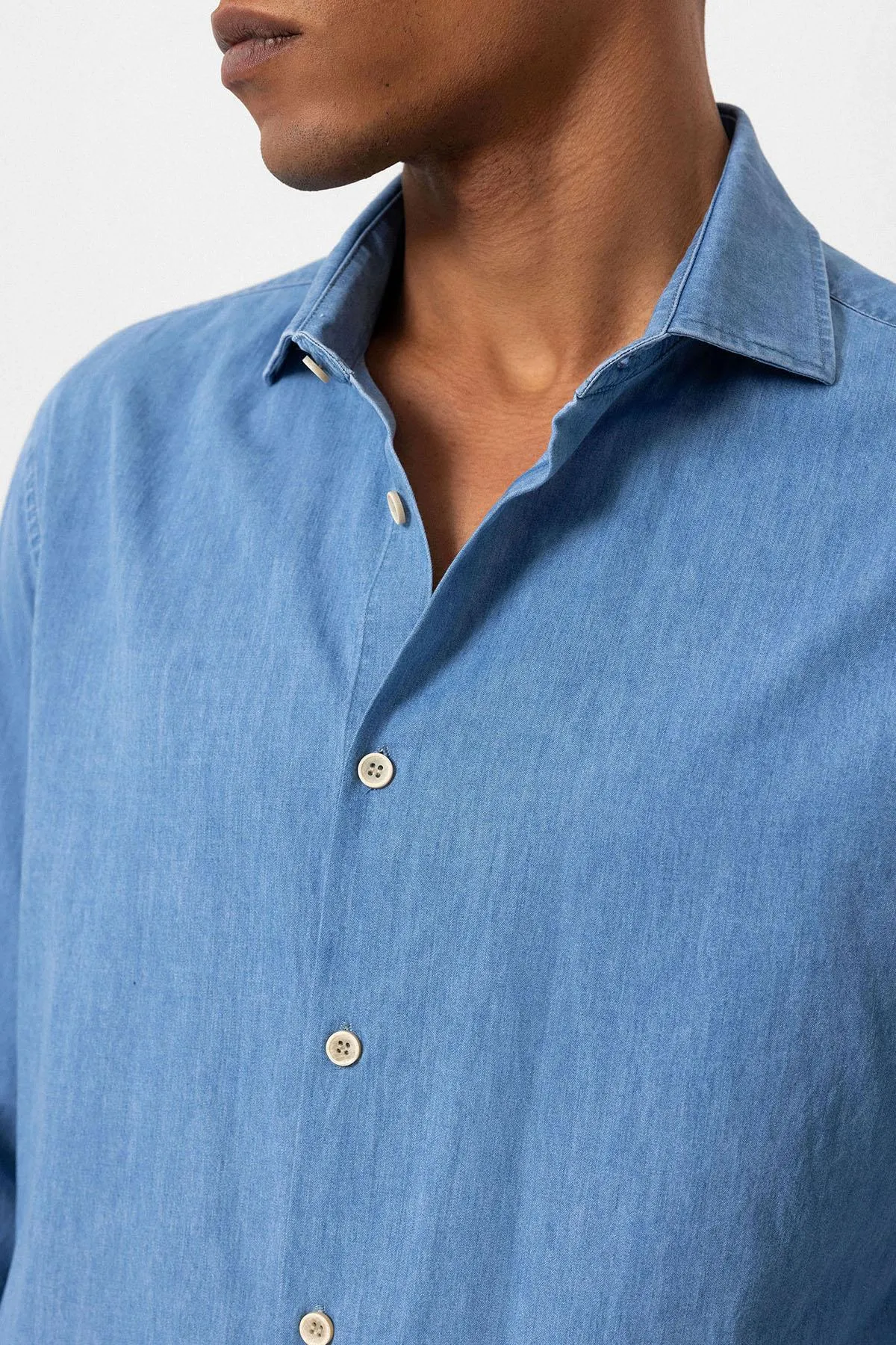 Men's Light Blue Long-Sleeve Denim Shirt - Wessi sold by Wessi product image thumbnail 5