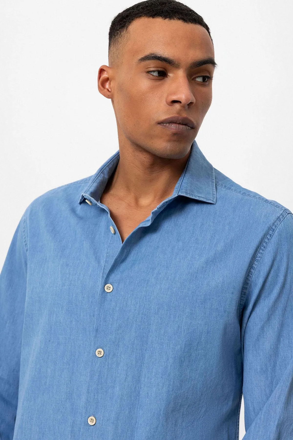 Men's Light Blue Long-Sleeve Denim Shirt - Wessi sold by Wessi product image thumbnail 4
