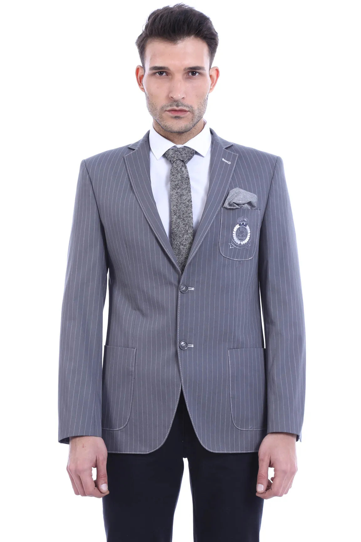 Striped Single Slit Crested Bag Pocket Grey Jacket-Wessi sold by Wessi