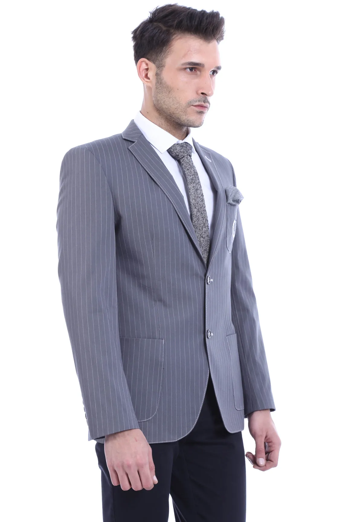 Striped Single Slit Crested Bag Pocket Grey Jacket-Wessi sold by Wessi product image thumbnail 2