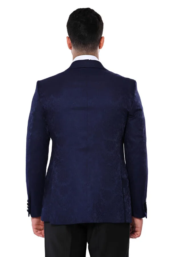 Navy Blue Patterned Party Blazer - Wessi sold by Wessi product image thumbnail 4