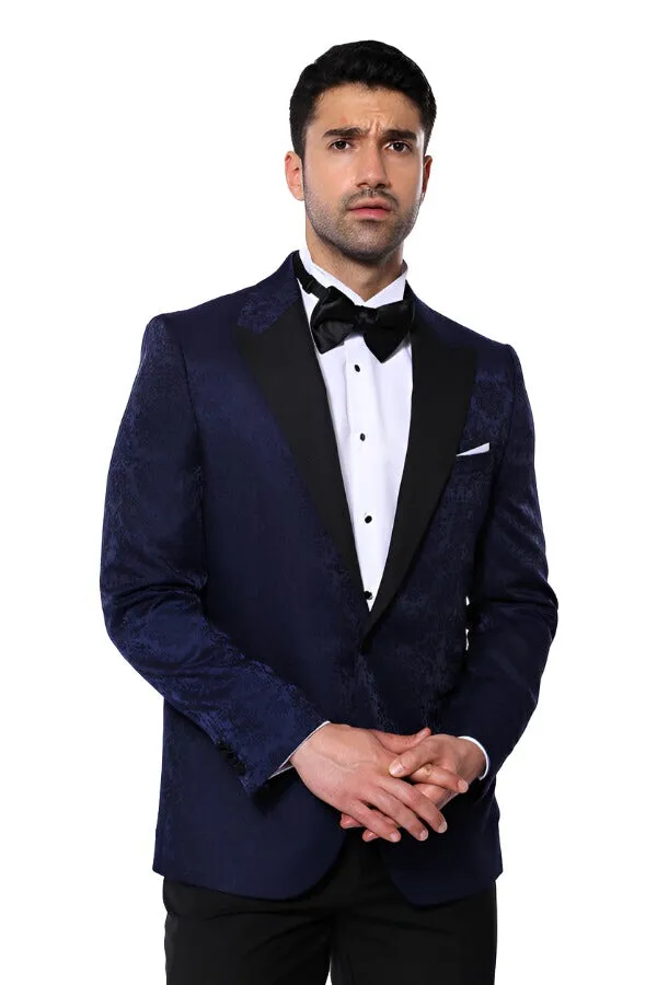 Navy Blue Patterned Party Blazer - Wessi sold by Wessi product image thumbnail 5