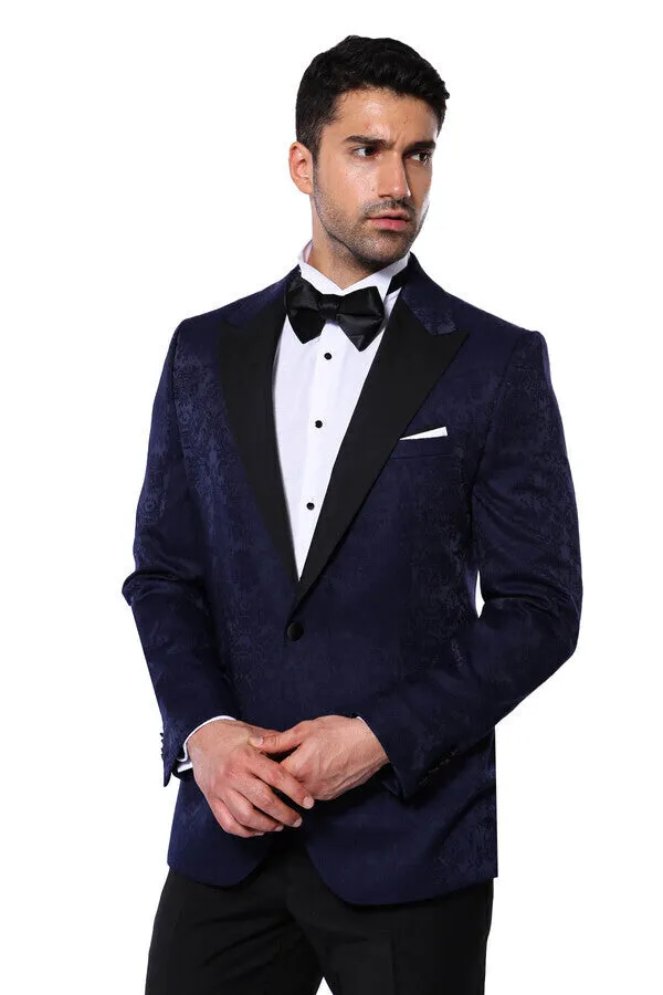 Navy Blue Patterned Party Blazer - Wessi sold by Wessi