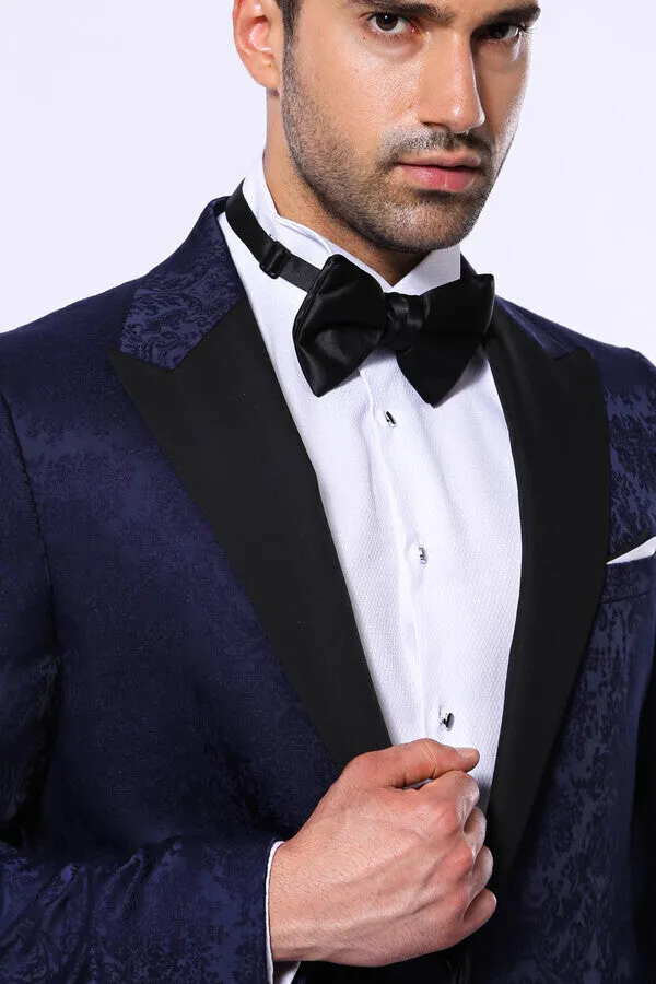 Navy Blue Patterned Party Blazer - Wessi sold by Wessi product image thumbnail 2