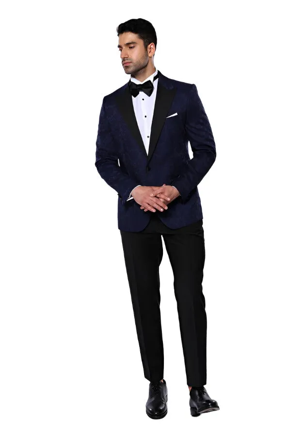 Navy Blue Patterned Party Blazer - Wessi sold by Wessi product image thumbnail 3
