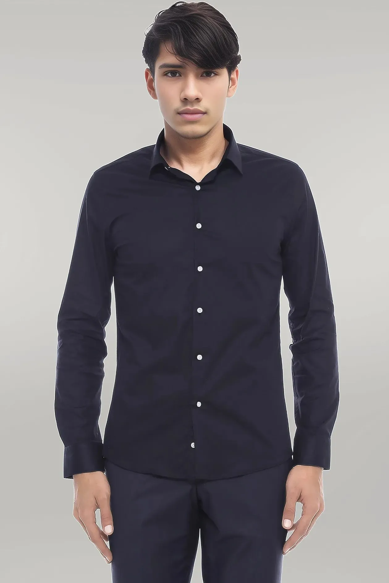 Plain Long Sleeves Regular Fit Black Men Shirt - Wessi sold by Wessi product image thumbnail 2