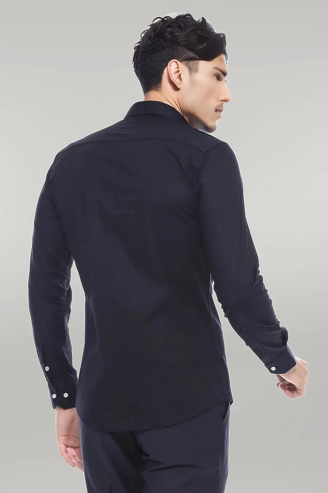 Plain Long Sleeves Regular Fit Black Men Shirt - Wessi sold by Wessi product image thumbnail 3