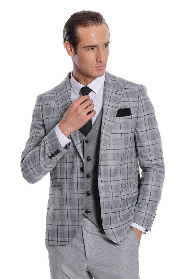 Slim Fit Checked Grey Men Suit - Wessi sold by Wessi product image thumbnail 5