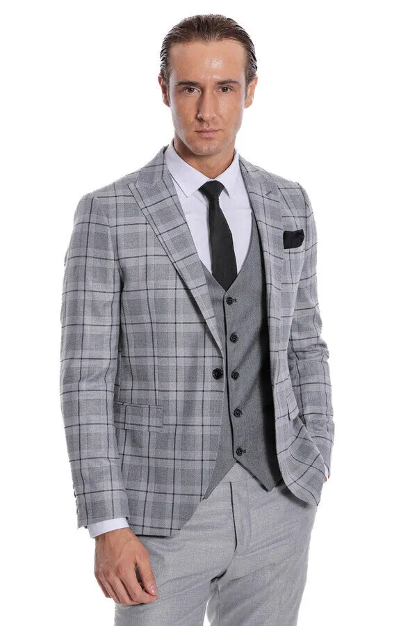 Slim Fit Checked Grey Men Suit - Wessi sold by Wessi